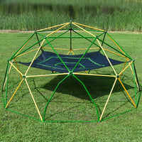 13Ft Geometric Dome Climber Play Center, Kids Climbing Dome Tower With Hammock, Rust & Uv Resistant Steel Supporting 1000 Lbs Yellow Metal