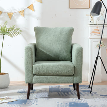 Barrel Chair, Teddy Fabric Accent Chair, Fabric Armchair Club Chair,Upholstered Arm Chair With Solid Wood Legs,Waist Pillow,Padded Single Chair For Living Room Bedroom Study Waiting Room,Green Green