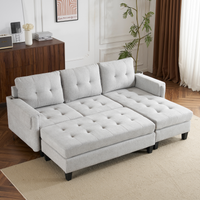 83.4" L Shaped Sofa Sectional Couch Sofa Bed With Two Usb Ports, A Movable Ottoman And A Reversible Chaise Lounge For Living Room, Grey Grey Foam Chenille 5 Seat