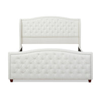 Marcella Upholstered Shelter Headboard Bed Set, King, Antique White Polyester Box Spring Required King Antique White Wood Foam Polyester Polyester