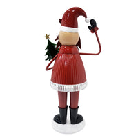 Cheerful Santa Claus Holding Tree And Waving Red Iron