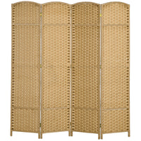 Homcom Room Divider, 4 Panel Folding Privacy Screen, 5.6' Tall Freestanding Wall Partition For Home Office, Bedroom, Nature Wood Natural Wood Polypropylene