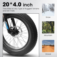 A20316 20 Inch Fat Tire Bike Adult Teen Full Shimano 7 Speed Mountain Bike, Dual Disc Brakes, High Carbon Steel Frame, Front Suspension, Mountain Dirt Bike, City Commuter City Bike, Fat Tire Bike Black Blue Without Durable Garden & Outdoor Iron