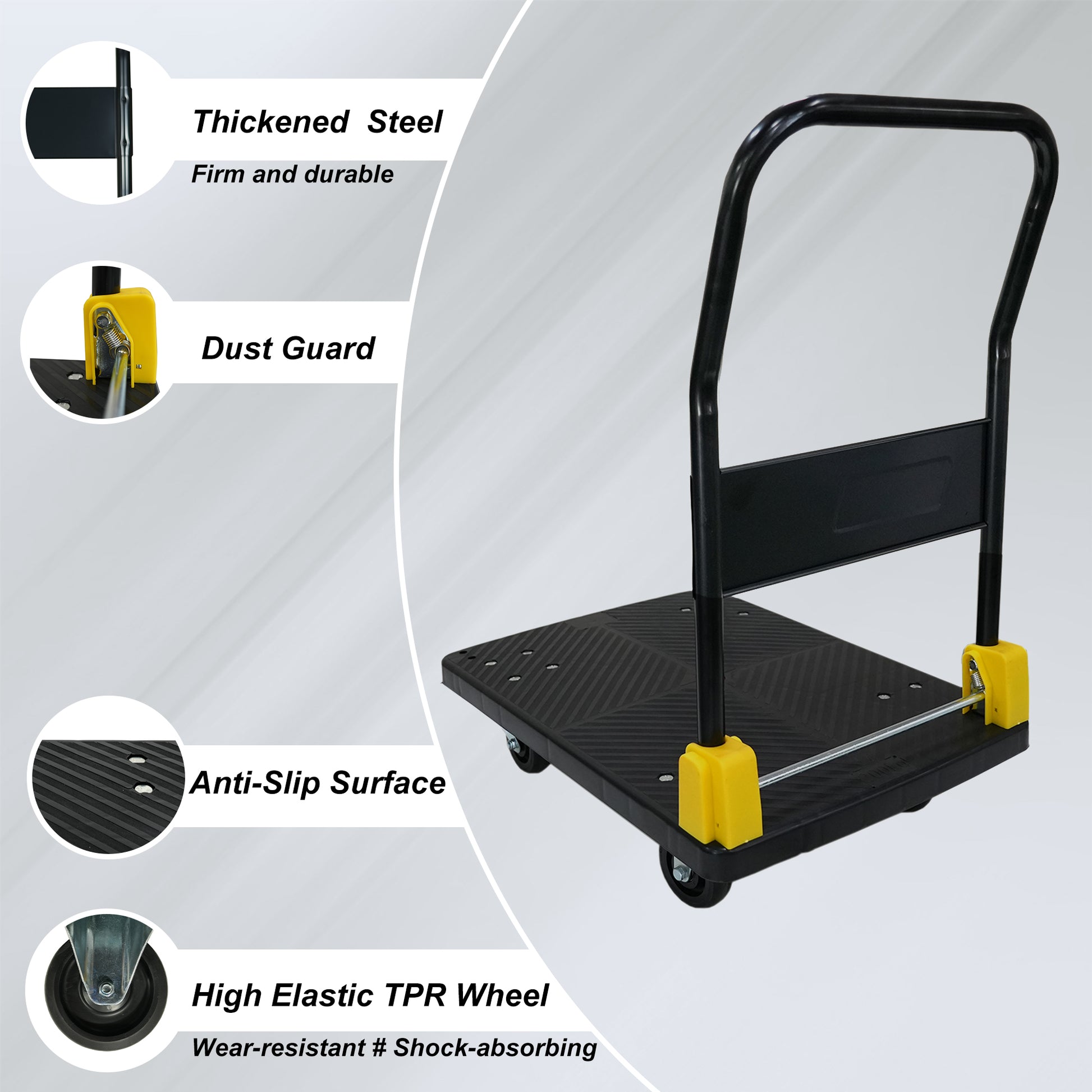 Foldable Platform Push Hand Truck Cart, 880 Lbs. Weight Capacity Black Metal