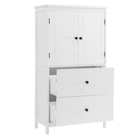 Bathroom Storage Cabinet, Cabinet With Two Doors And Drawers, Adjustable Shelf, Mdf Board, White White Mdf