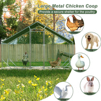 Large Metal Chicken Coop, Walk In Chicken Run,Galvanized Wire Poultry Chicken Hen Pen Cage, Rabbits Duck Cages With Waterproof And Anti Ultraviolet Cover For Outside 10' L X 6.6' W X 6.56' H Silver