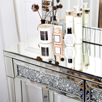 Mirrored Vanity Table Diamond Inlay 2 Drawer Silver Drawer 2 Drawers Bedroom Luxury,Modern Mirrored Finish Mirrored Mdf Glass,Mirror