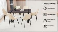 59" Mdf Black Dining Table And Modern Dining Chair 8 Piece Set, Medieval Wooden Kitchen Dining Table Set, Rectangular Metal Base, Dining Table And Suede Chair Beige Buy 6 Chairs And Get 2 Free Beige