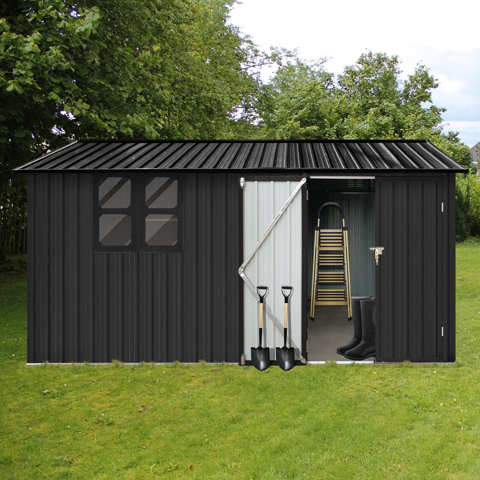 Metal Garden Sheds 10Ftx12Ft Outdoor Black With Window Black Metal