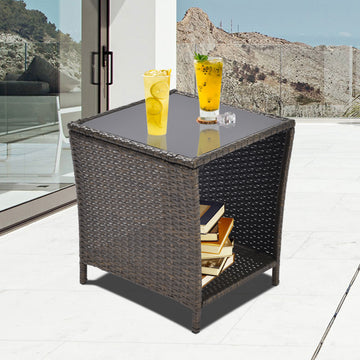 Outdoor Side Coffee Table With Storage Shelf,All Weather Pe Rattan And Steel Frame,Patio Furniture Square,Bistro Table For Garden Porch,Backyard Pool Indoor Black Gold Black Gold Weather Resistant Frame Pe Rattan Iron Waterproof Fabric