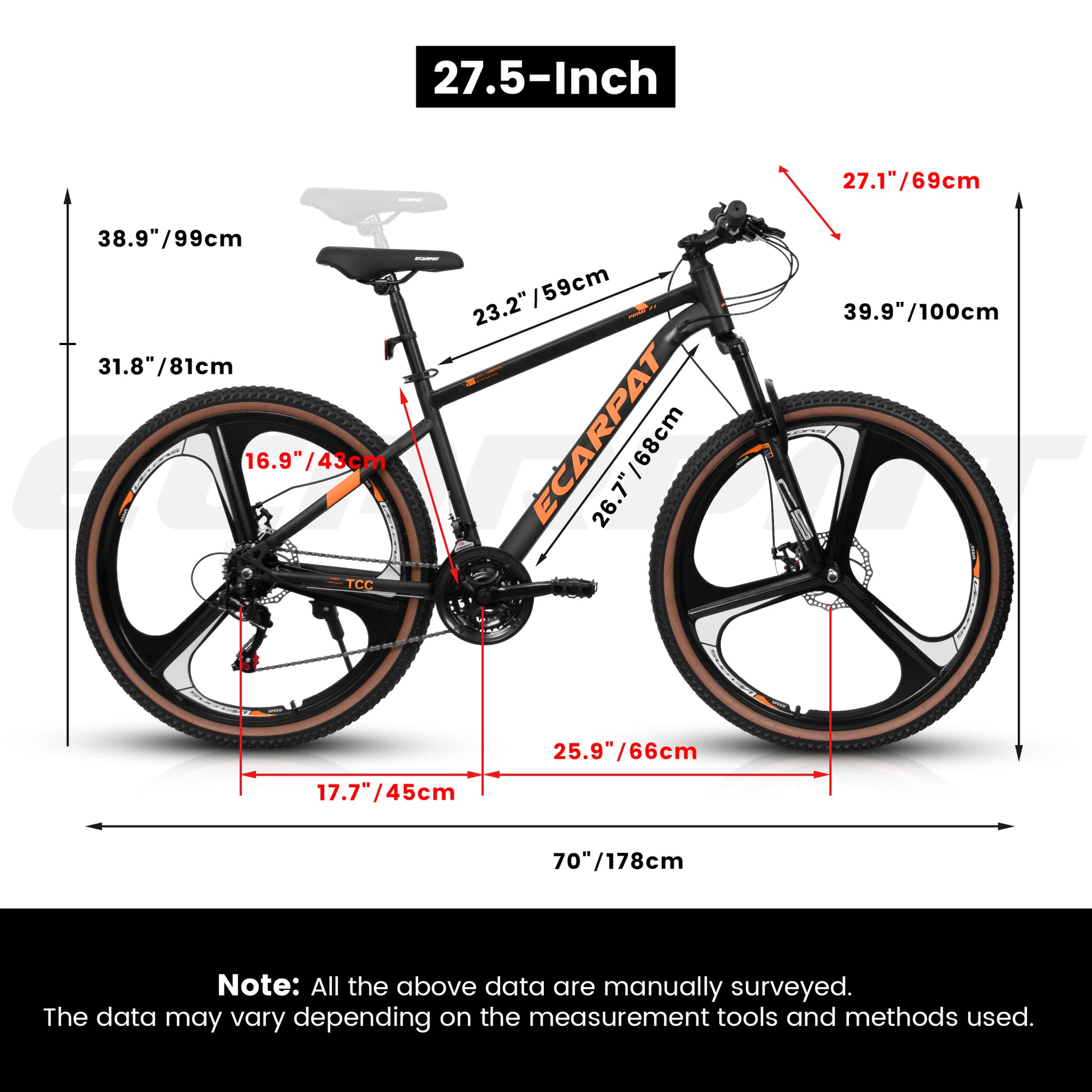 A27301M Ecarpat Mountain Bike 27.5 Inch Wheels, 21 Speed Road Bicycle With Dual Disc Brakes For Men And Women,High Carbon Steel Frame Front Fork Bicycles, Adult Faster Racing Bike Black Steel