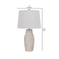 23 Inch Set Of 2 Ceramic Accent Table Lamp, Hammered Base, White, Gold White Ceramic