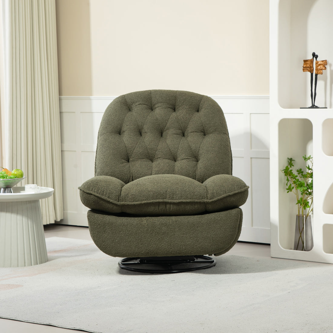 360 Swivel Recliner Adjustable Chair Chenille Glider Swivel Reclining Sofa Chair With Black Metal Round Base Green Army Green Foam Upholstered