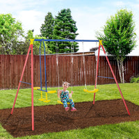 Outsunny Metal Swing Set With Glider, Two Swing Seats And Adjustable Height, Outdoor Heavy Duty A Frame Suitable For Playground, Backyard, Multi Color Multicolor Metal