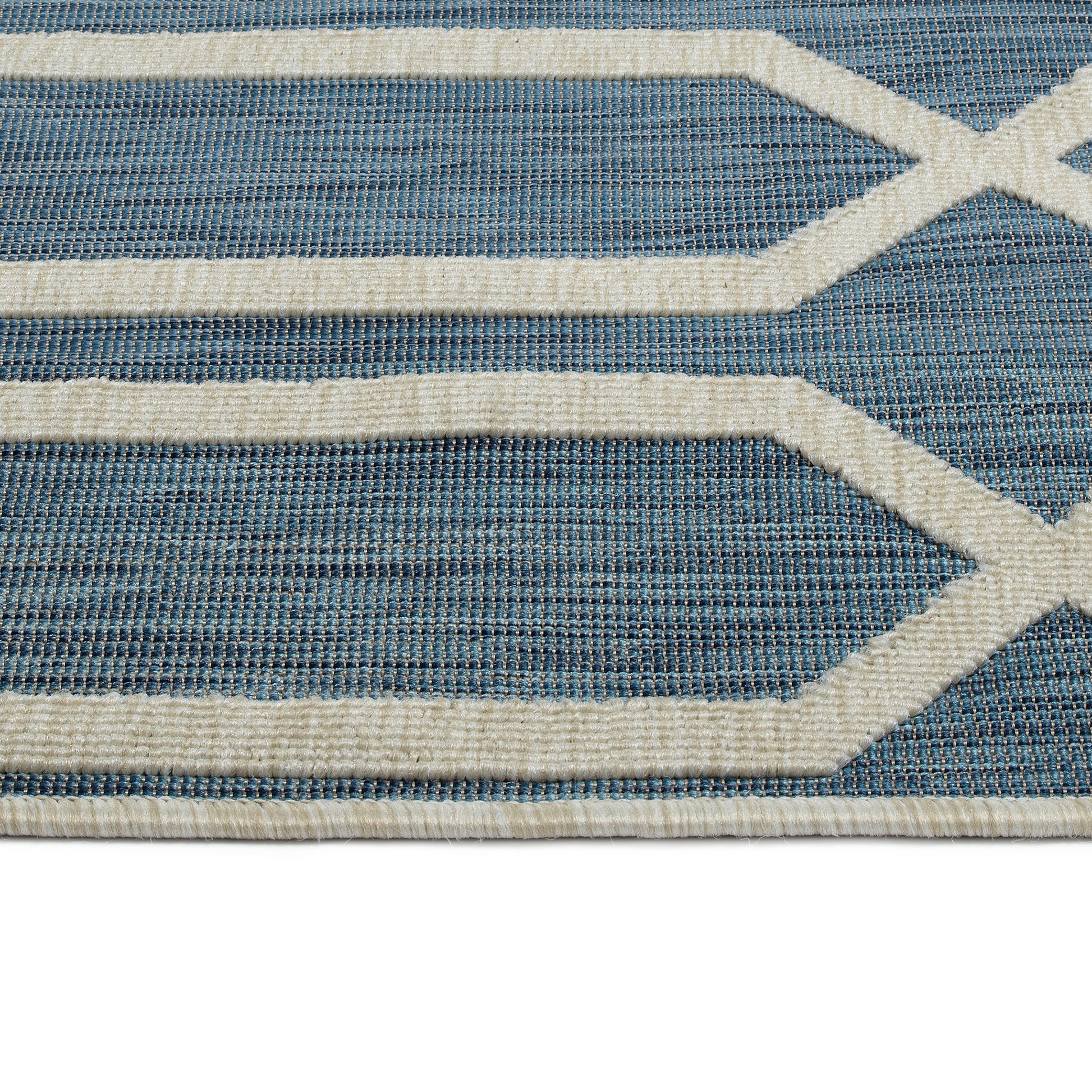 Contemporary, Transitional, Geometric, Textured, High Low Cut & Loop 2' X 6' Runner Blue Polypropylene