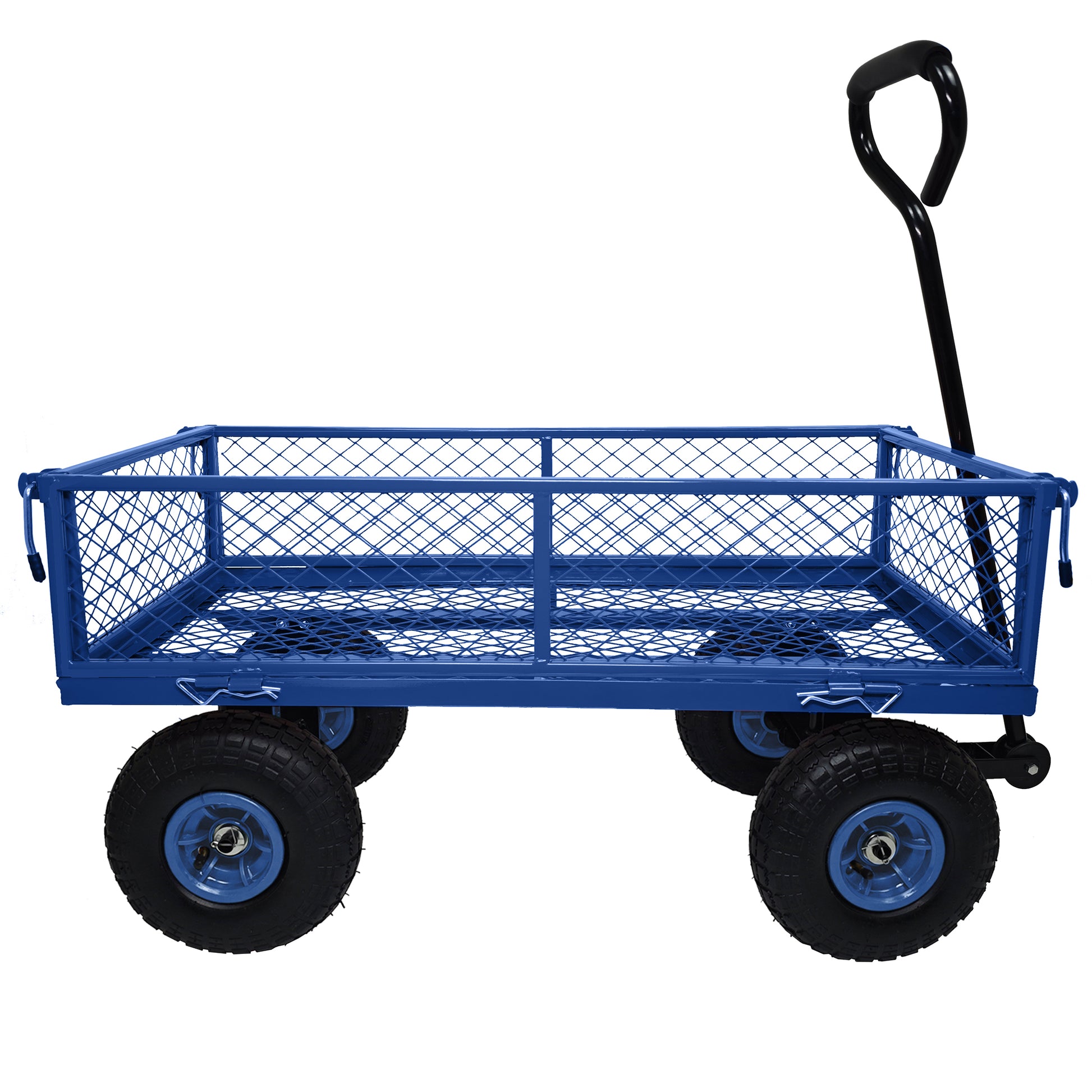 3 Cu. Ft. 300 Lbs. Capacity Removable Sides Metal Steel Mesh Heavy Duty Utility Wagon Outdoor Garden Cart In Blue Blue Steel