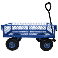 3 Cu. Ft. 300 Lbs. Capacity Removable Sides Metal Steel Mesh Heavy Duty Utility Wagon Outdoor Garden Cart In Blue Blue Steel