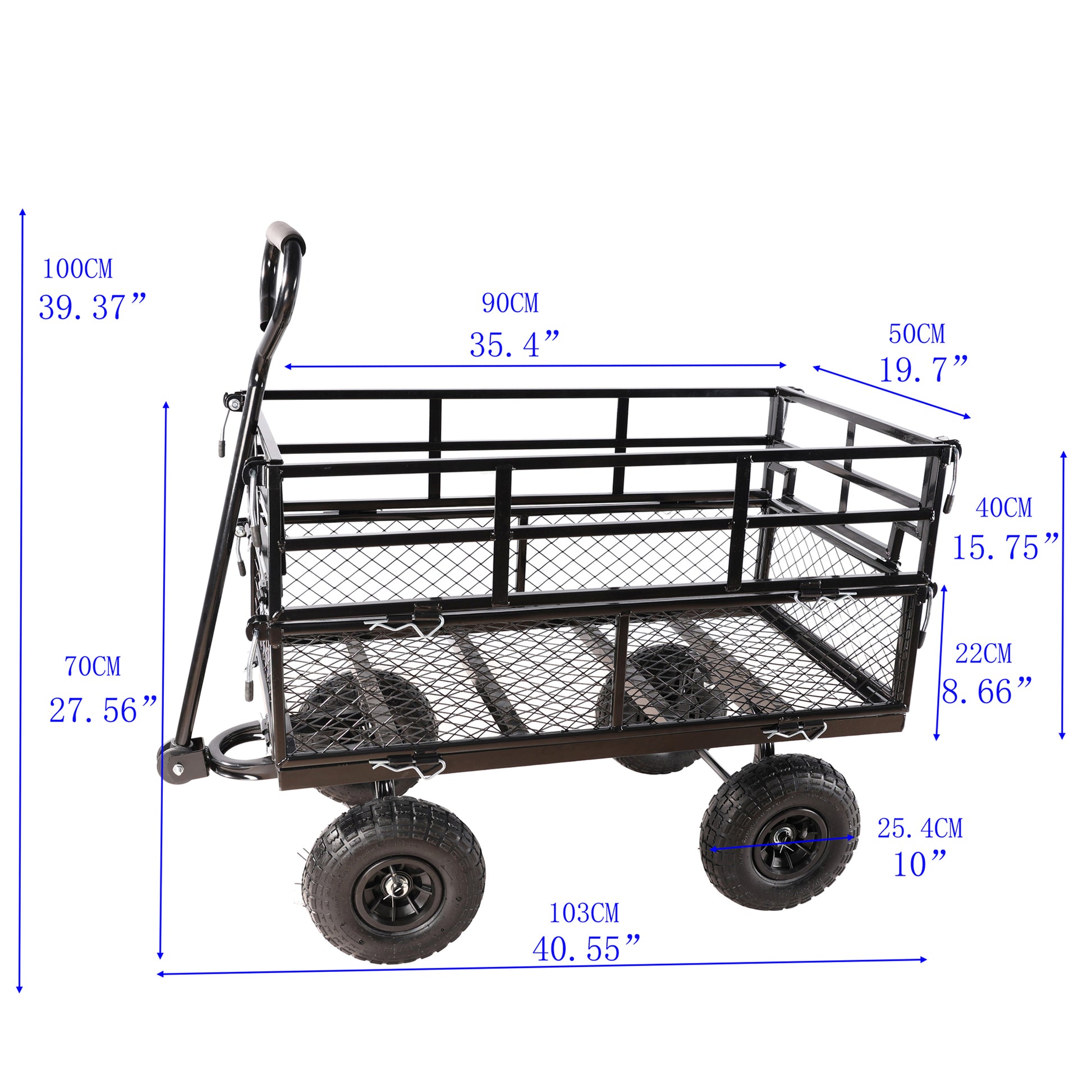 Black Double Fence Utility Cart Wagon Cart Garden Cart Trucks Make It Easier To Transport Firewood Black Metal