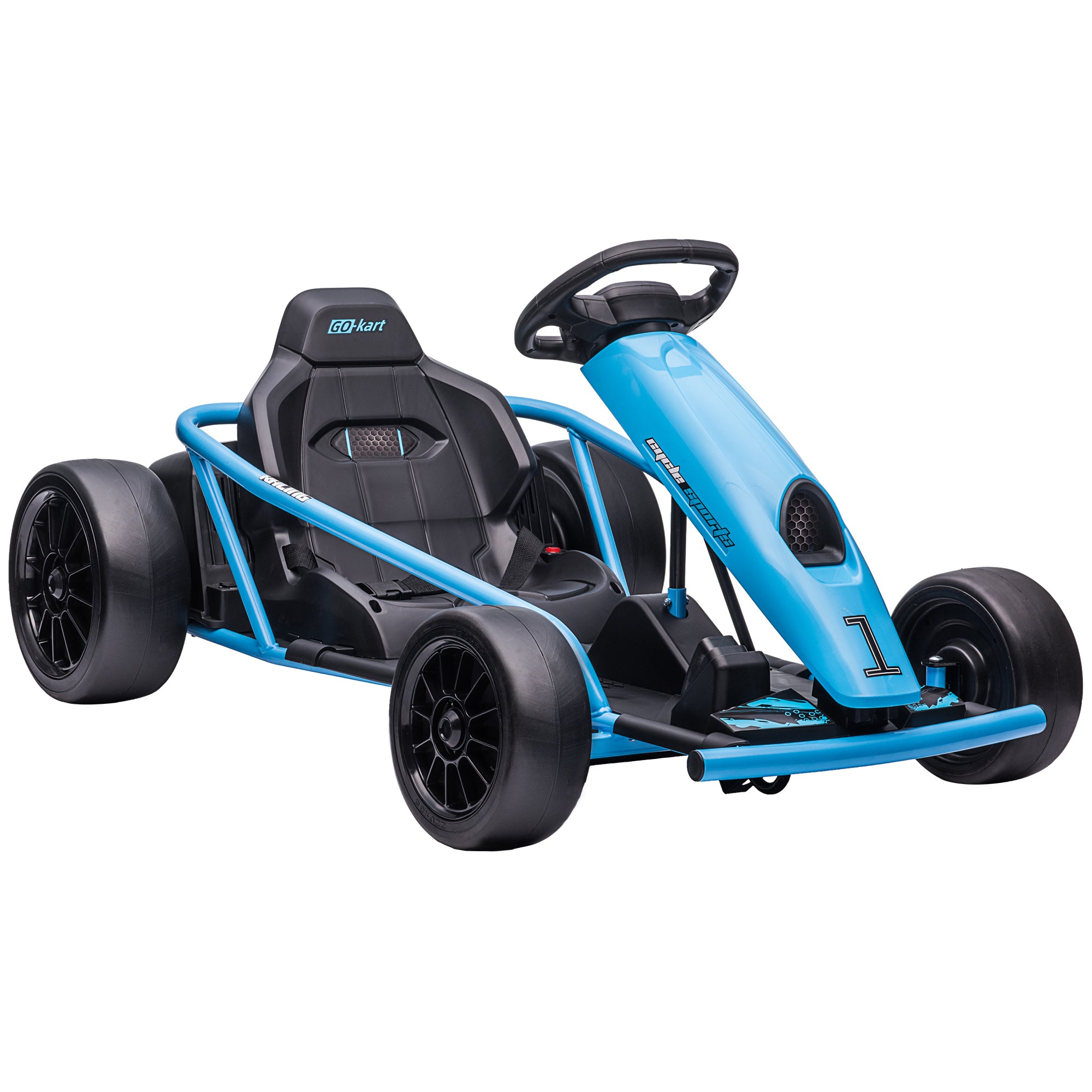 Aosom 24V 8.1 Mph Electric Go Kart, Drifting Car Battery Powered Ride On Toy Outdoor With Slow Start, Music, Horn Honking And Safety Belt, For 8 12 Years Old, Blue Blue Plastic