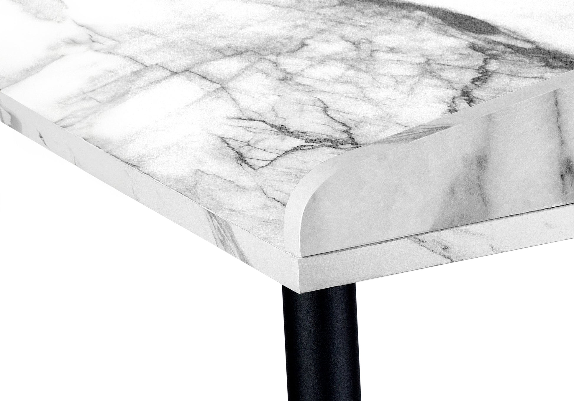 Computer Desk, Home Office, Laptop, Storage Shelves, 48"L, Work, White Marble Look Laminate, Black Metal, Contemporary, Modern White Particle Board