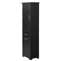 Tall Bathroom Storage Cabinet, Freestanding Storage Cabinet With Two Different Size Drawers And Adjustable Shelf, Mdf Board With Painted Finish, Black Black Mdf