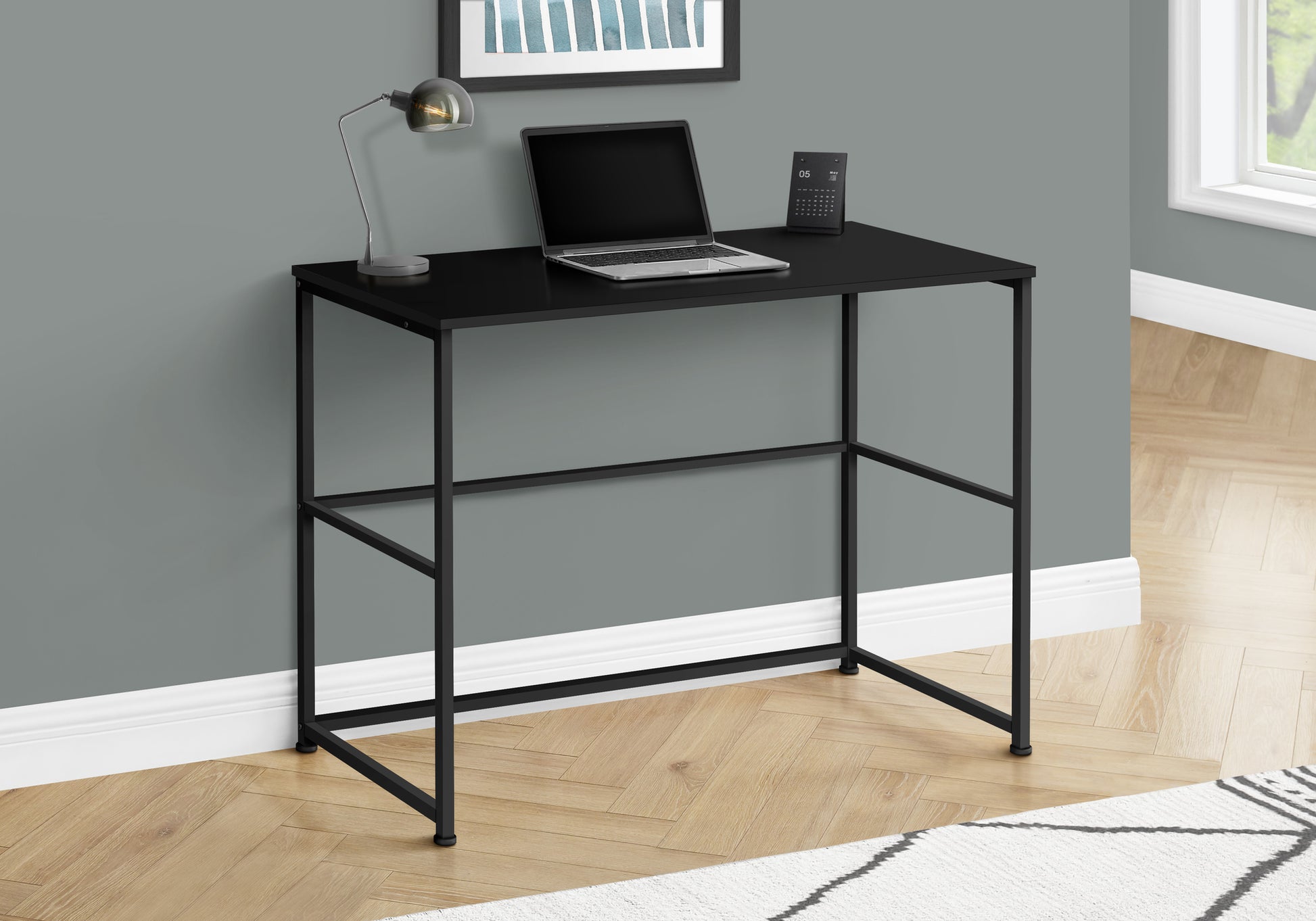 Computer Desk, Home Office, Laptop, Left, Right Set Up, Storage Drawers, 40"L, Work, Black Laminate, Black Metal, Contemporary, Modern Black Particle Board