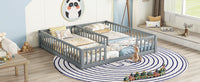 Double Twin Floor Bed With Fence, Guardrails, Without Door, Grey Twin Grey American Design Pine