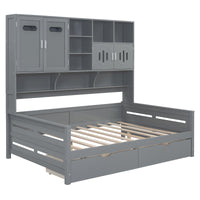 Full Size Wooden Daybed With 2 Drawers, And All In One Cabinet And Shelf, Gray Full Gray Wood