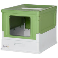 Pawhut Fully Enclosed Cat Litter Box With Scoop, Hooded Cat Litter House With Drawer Type Tray, Foldable Smell Proof Cat Potty With Front Entry, Top Exit, Large Space, Yellowish Green Green Plastic