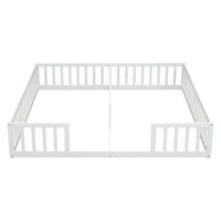 Double Twin Floor Bed With Fence, Guardrails, Without Door, White Twin White American Design Pine