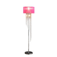 65.75"H Sheer Hot Pink Drum Shade Rain Crystal Chrome Metal Floor Lamp For Living Room, Standing Lamp For Bedroom Multicolor Metal