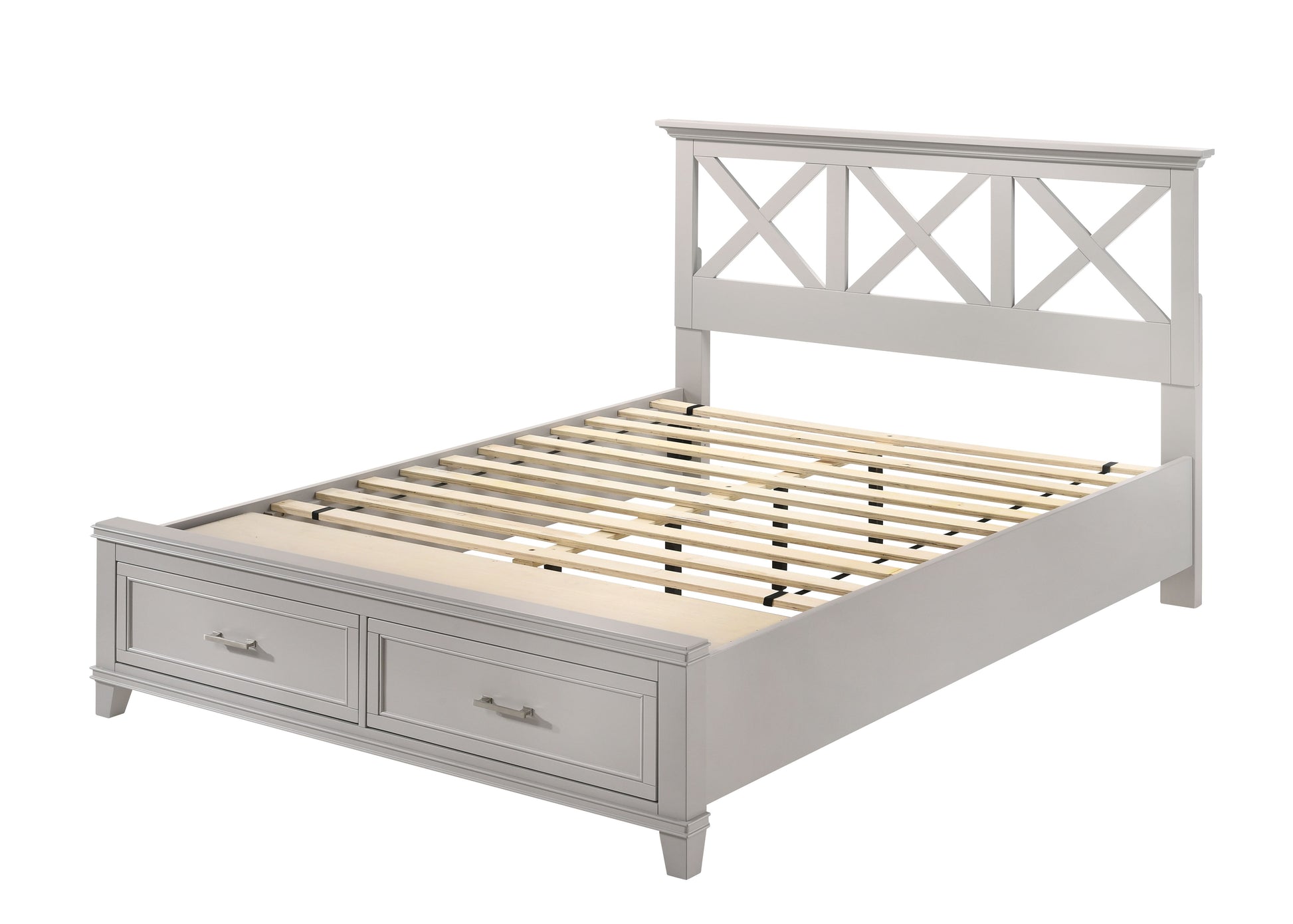 Queen X Storage Bed Gray Solid Wood Mdf