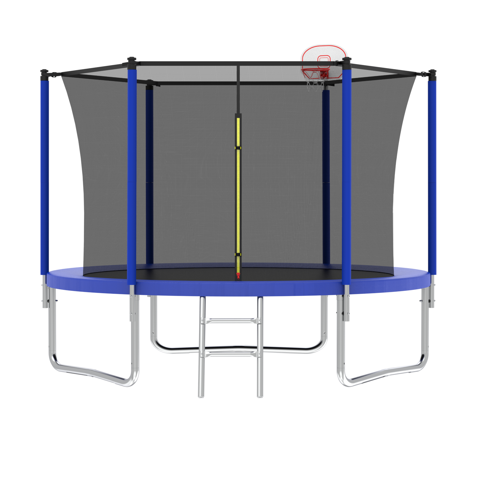 10Ft Trampoline For Kids, Basketball Hoop And Ladder, Outdoor Kids Trampoline With Safety Enclosure,Fast Assembly For Backyard Fun,Astm Approved Blue Metal