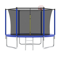 10Ft Trampoline For Kids, Basketball Hoop And Ladder, Outdoor Kids Trampoline With Safety Enclosure,Fast Assembly For Backyard Fun,Astm Approved Blue Metal