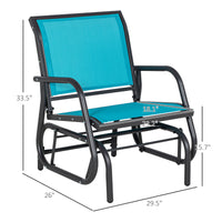 Outsunny Porch Glider Set Of 2, Metal Frame Swing Glider Chairs Withmesh Fabric, Curved Armrests And Steel Frame For Garden, Poolside, Backyard, Balcony, Blue Blue Steel