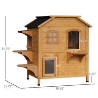 Pawhut 2 Story Cat House Outdoor, Weatherproof Wooden Cat Enclosure For Feral Cats With Escape Door, Openable Roof, Jumping Platforms, Natural Natural Wood Wood