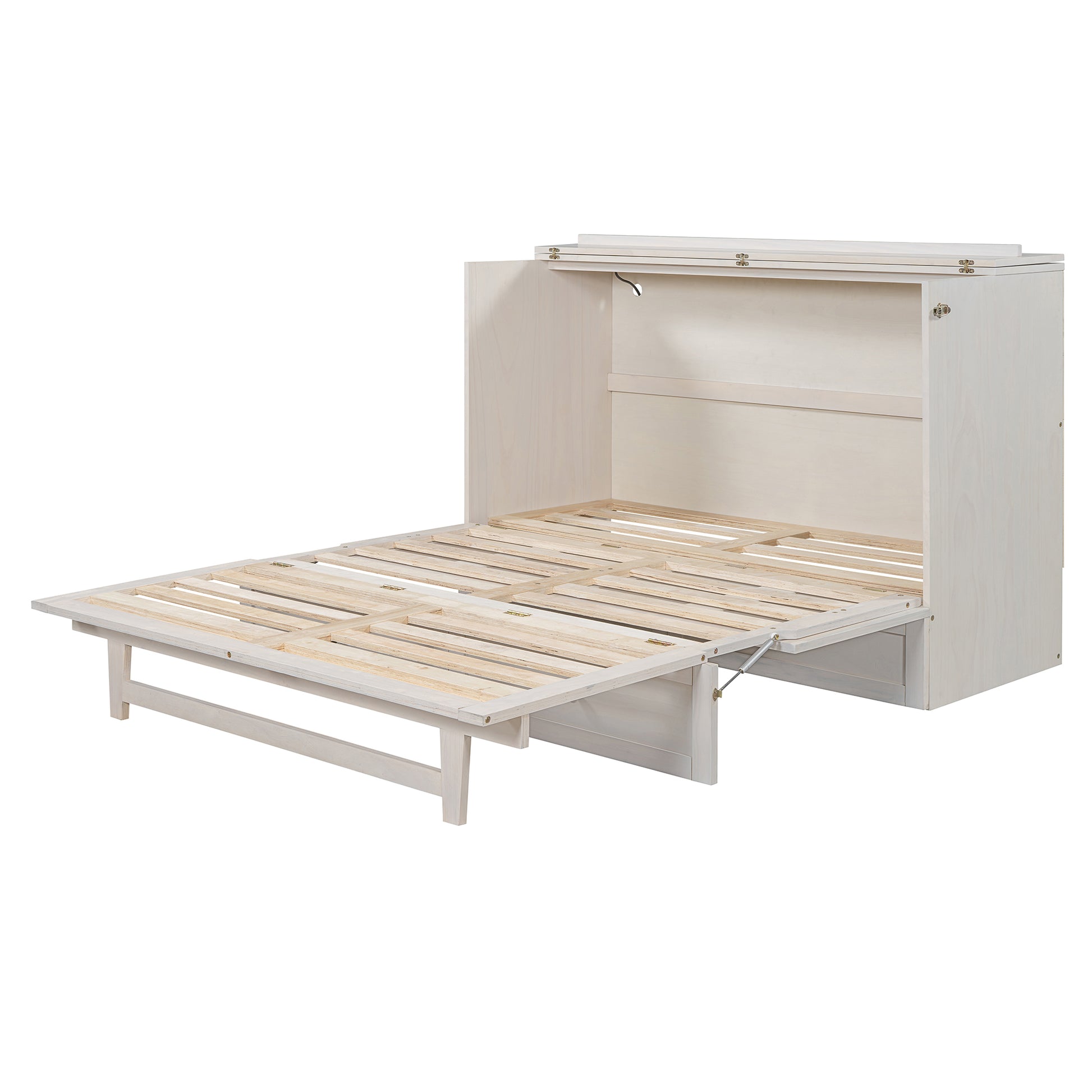 Queen Size Murphy Bed With Large Drawers & Usb Ports,Brushed White Queen White Plywood