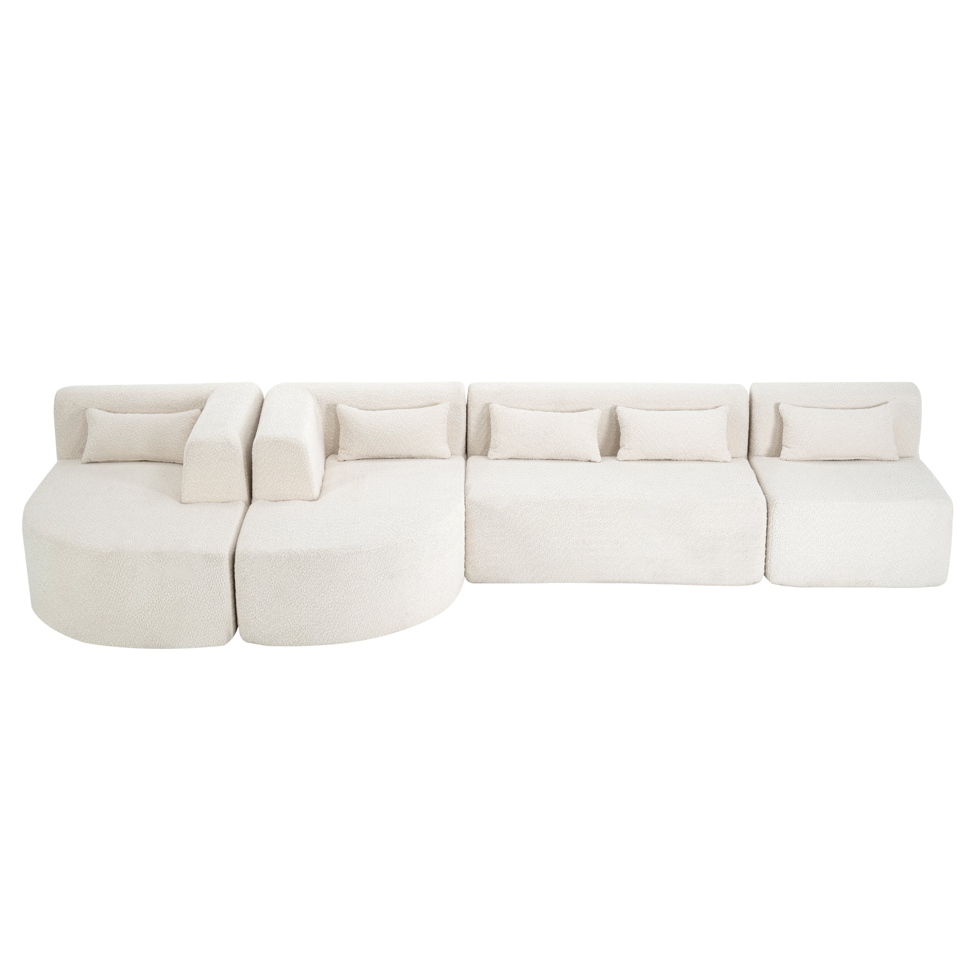 143.7" Upholstered Sofa Free Combined Sofa Couch With Two Chaise Lounge And Five Back Pillows For Living Room, Beige Beige Foam Polyester 5 Seat