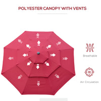 Outsunny 9Ft 3 Tiers Patio Umbrella Outdoor Market Umbrella With Crank, Push Button Tilt For Deck, Backyard And Lawn, Wine Red Wine Red Polyester