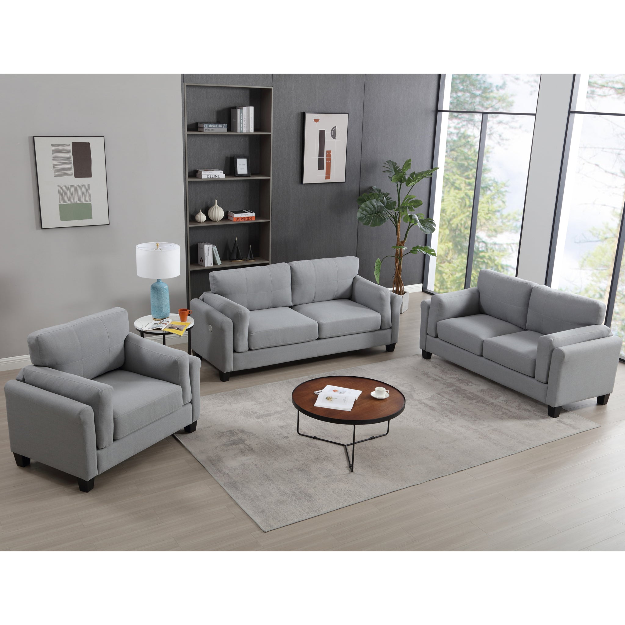 Oversized Modern 3 Pieces Sofa Set For Living Room Double Armrest Comfy Deep Seat Furniture Sets Chair & Loveseat & 3 Seater Couch, Gray Gray Primary Living Space Fabric 6 Seat