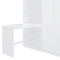 Full Size Bunk Bed With Wardrobe,Desk And Shelves,White White Mdf Lvl