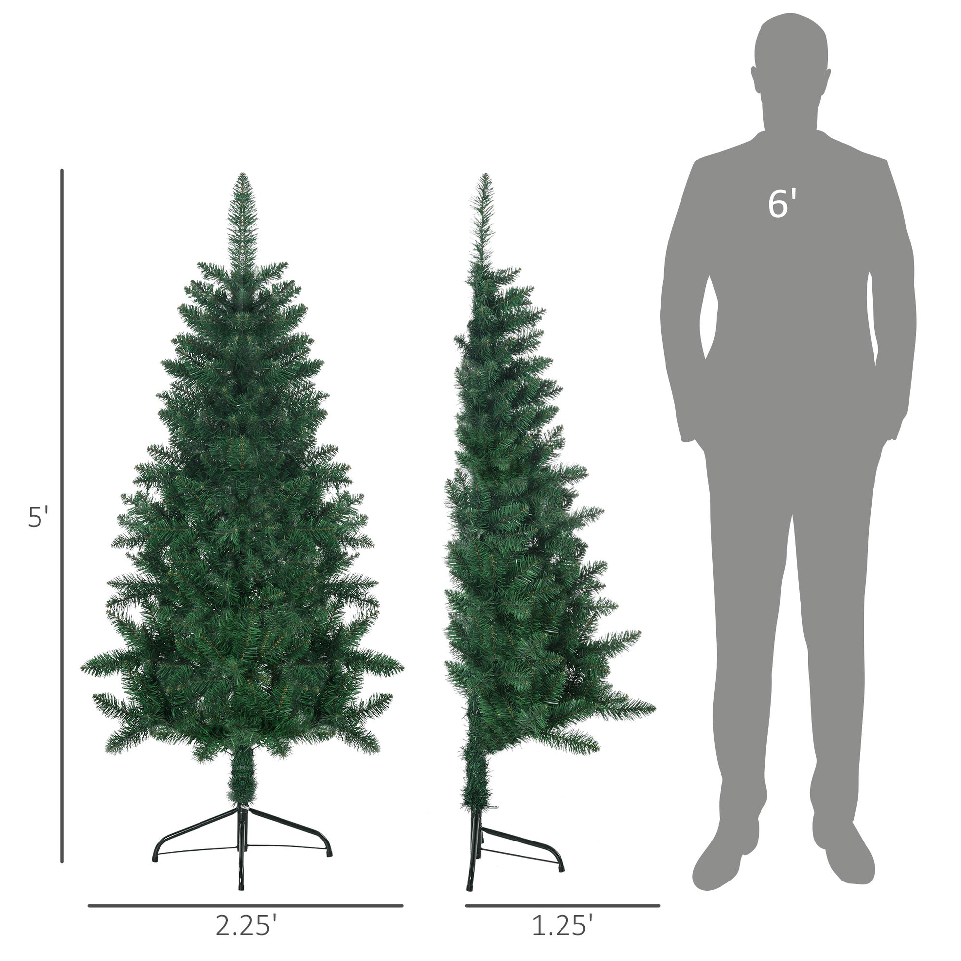 Homcom 5Ft Half Artificial Christmas Tree Holiday D Cor With 229 Branches, Auto Open, Steel Base, Green Green Plastic