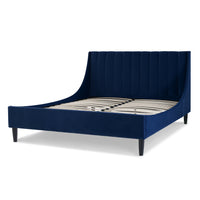 Aspen Vertical Tufted Headboard Platform Bed Set, Queen, Navy Blue Velvet Box Spring Not Required Queen Navy Blue Wood Foam Velvet Velvet