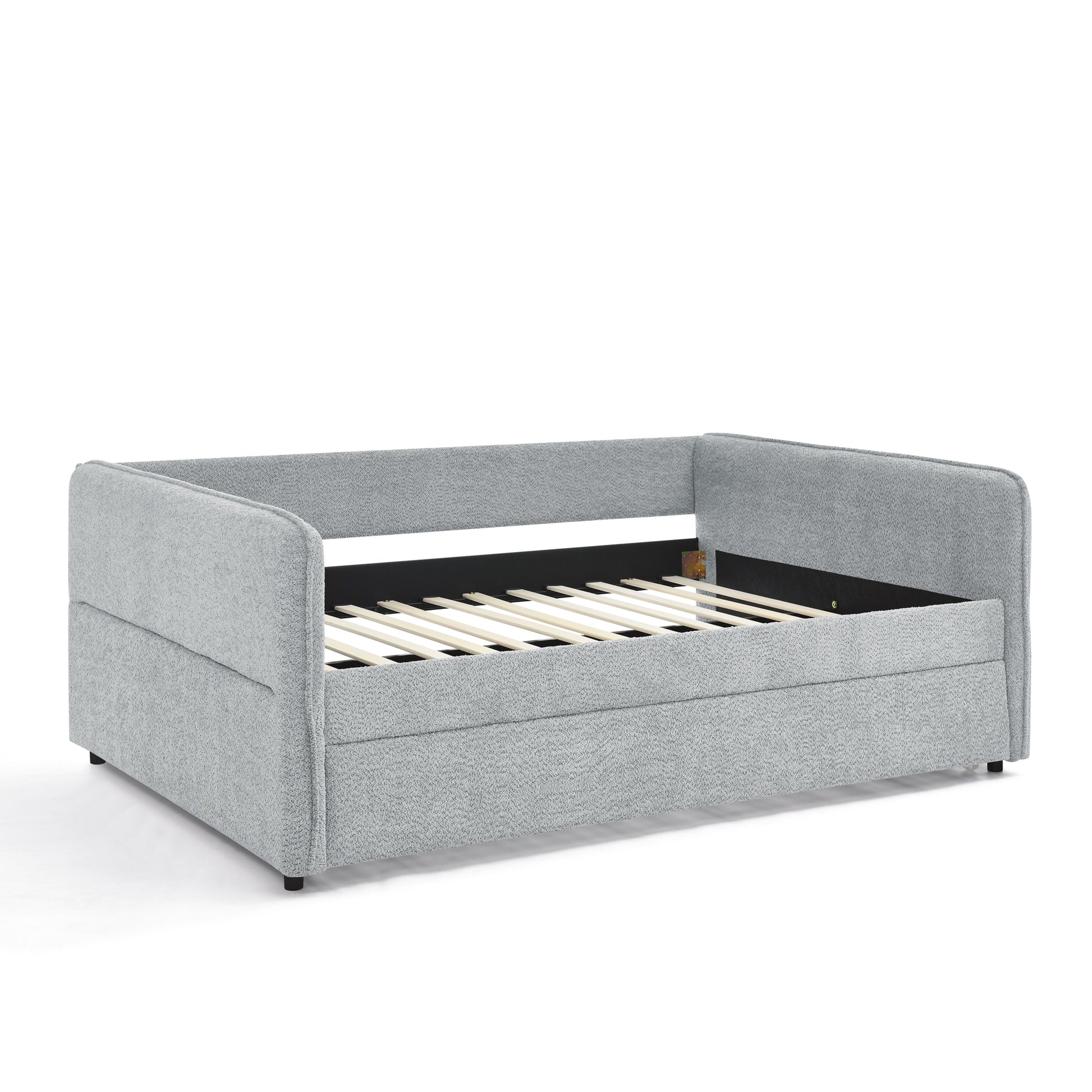 Daybed With Trundle Upholstered Tufted Sofa Bed, Full Size, Boucle Fabric, Grey 83"X58.5"X29.5" Grey Linen