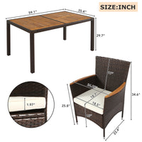 7 Piece Outdoor Patio Dining Set, Garden Pe Rattan Wicker Dining Table And Chairs Set, Acacia Wood Tabletop, Stackable Armrest Chairs With Cushions, Brown Yes Dining Set Brown Garden & Outdoor Multiple Chairs Seating Group Wicker Wicker
