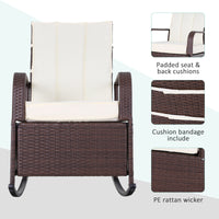 Outsunny Wicker Outdoor Rocking Chair, Patio Recliner With Adjustment Backrest, Pe Rattan Lounge Chair With Adjustable Footrest And Cushions For Garden, Backyard, Porch, Beige Brown Steel