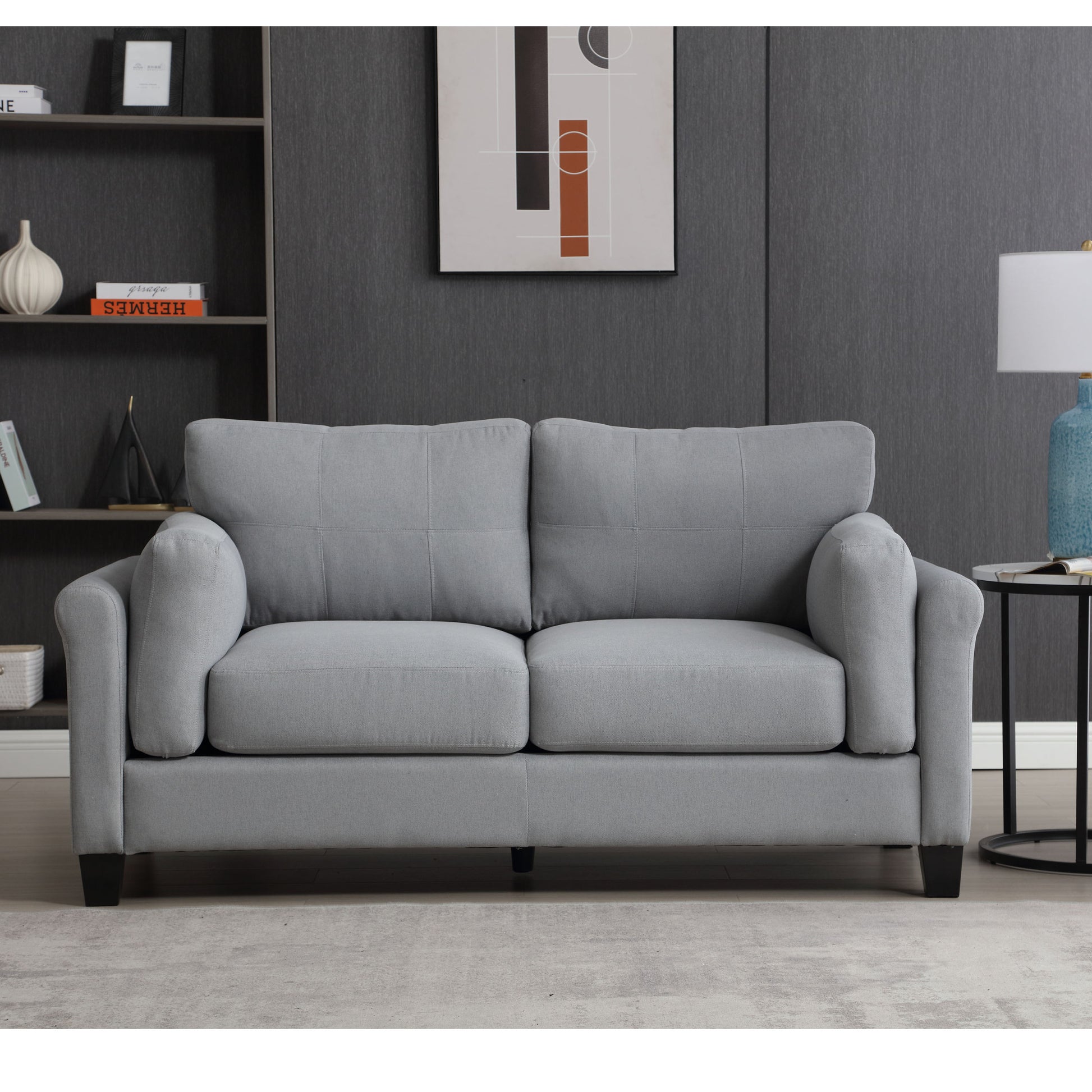 68.5" Modern Style Button Tufted Linen Upholstered Loveseat Sofa, Two Seat Sofa Couch, Living Room Sofa For Home Or Office, Gray Gray Fabric