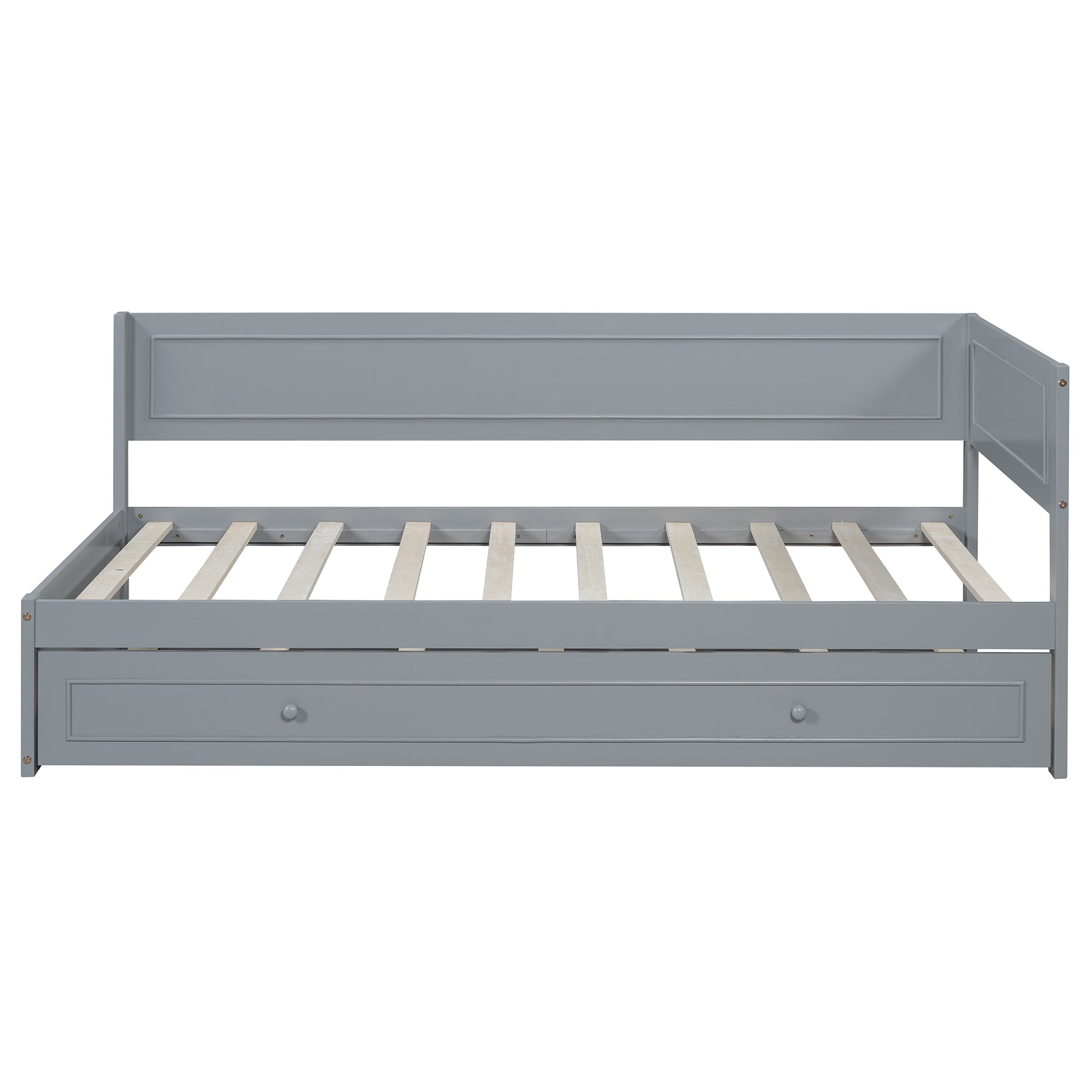 Twin Size Wood Daybed With Trundle And Guardrail, Gray Box Spring Not Required Gray Wood Solid Wood Mdf