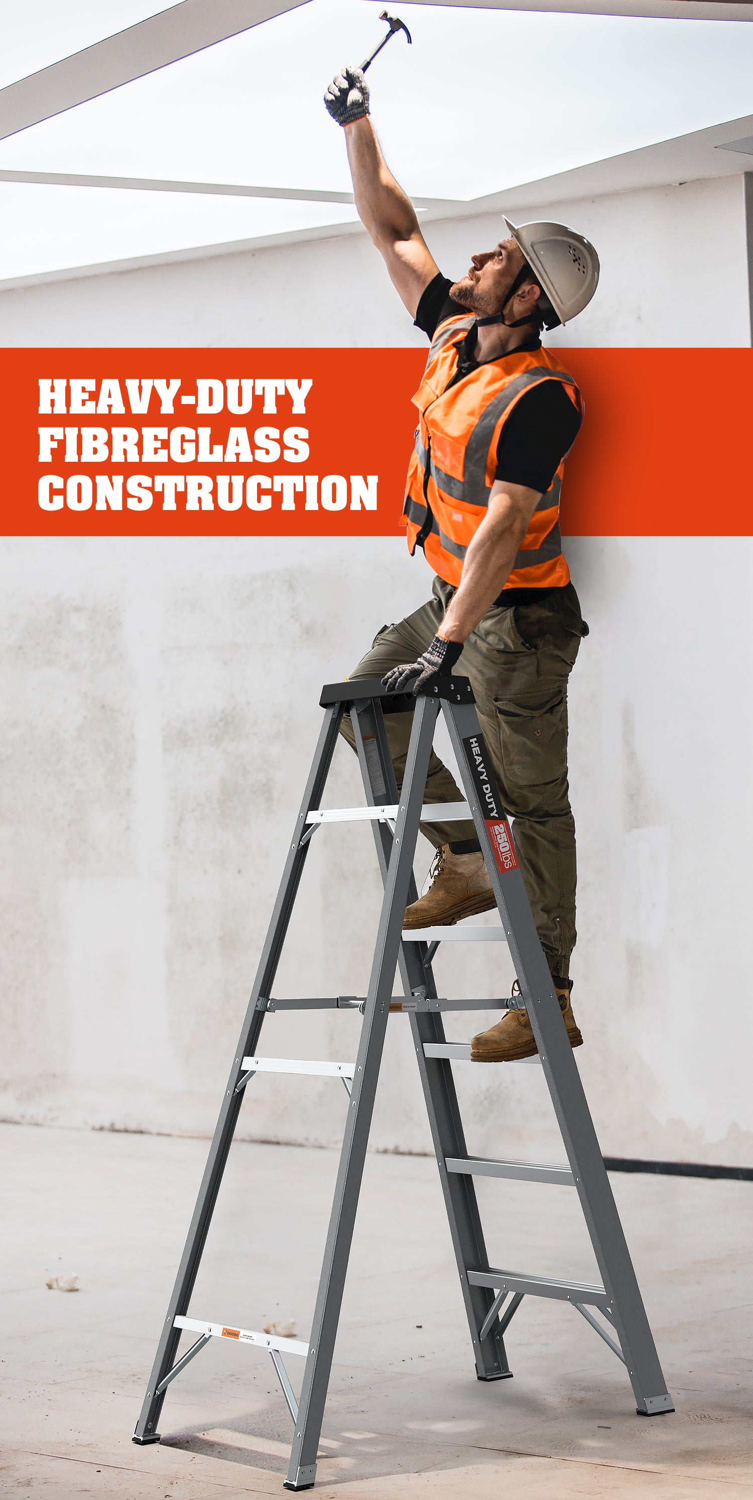 6 Fibreglass Step Ladder 250Lbs Grey Fiberglass