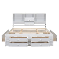 King Size Platform Bed With Storage Headboard And 8 Drawers, White Box Spring Not Required King White Wood Bedroom Bed Frame Solid Wood Mdf